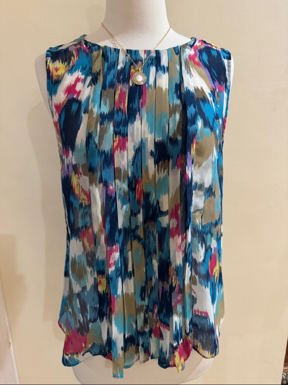Walter Baker Teal, Pink and Blue Abstract Print Top